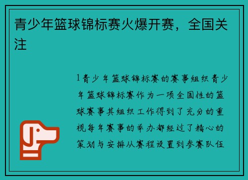 青少年篮球锦标赛火爆开赛，全国关注